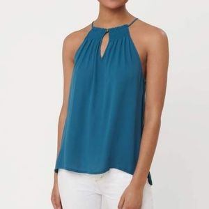 LOFT smocked mixed media halter top